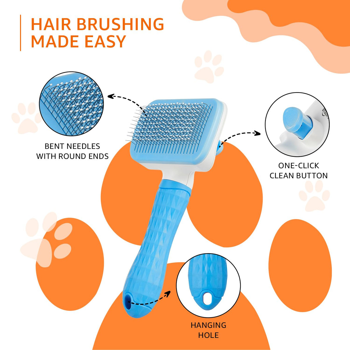 Self-Cleaning Slicker Brush for Dogs & Cats | One-Click Hair Removal