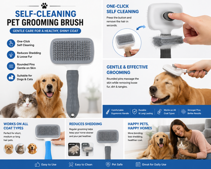 Self-Cleaning Slicker Brush for Dogs & Cats | One-Click Hair Removal